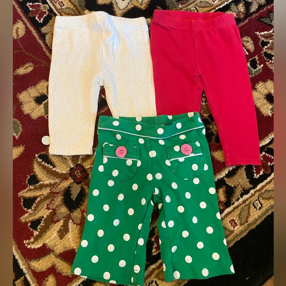 3-6m Polka Dot Green, Red, and White Kids Bottoms bundle